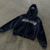 Moletom Americano High Street Trendy com Capuz Estampa de Letras Cardigã com Zíper Solto Estilo Punk Outono e Inverno