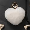 Piel Auténtica Piel de Conejo Rex Llavero para Llaves de Coche con Forma de Corazón Pompones de Piel Colgante de Peluche Corazón de Melocotón Correa de Cuero Colgante para Bolso Corazón de Amor