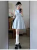 Vestido Azul Sem Mangas Estilo Hepburn com Cintura Marcada para Mulheres, um Deslumbrante Vestido Curto de Verão com Cintura Única e Linda Marcada e Saia Curta em Linha A
