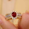 Corindón Rojo Huevo de Paloma Micro-incrustación de Diamantes de Alto Carbono Anillo Abierto de Diamantes Completo Anillo de Oro con Diamantes de Color Retro de Alta Gama para Mujer