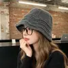 Nuevo sombrero de pescador de punto con mezcla de lana calado de encaje para mujer, sombrero de cubo versátil adelgazante para el rostro en invierno, sombrero para clima frío, sombrero de lana estilo coreano