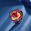 Nuevo 2024 Joyería Huabi Base de Cobre Chapado en Oro Corindón Rojo Imitación Flor Oro Negro Set Personalizado 7*9-6*8