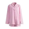 Conjunto de Pijama de Shorts com Manga Longa Xadrez para Comércio Exterior Transfronteiriço Europeu e Americano Primavera 2025 Cardigan Pijama Roupas de Casa 100% Algodão para Mulheres