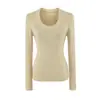 Top de punto simple y favorecedor con cuello en U y manga larga para mujer, camiseta básica ajustada para primavera/otoño 2026