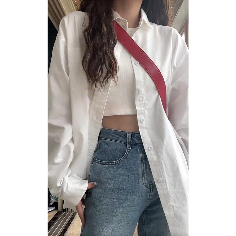白色衬衫女春秋季设计感小众宽松衬衣外套小个子法式别致长袖上衣