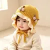 Touca de Tricô para Proteção Auricular de Bebê para Outono e Inverno, Touca de Bebê com Renda e Laço Fofo, Chapéu Infantil Quente e à Prova de Vento para Meninos e Meninas
