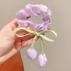 Elástico de Cabelo Tulipa Estilo Coreano de Princesa, Scrunchie Floral, Corda de Cabelo Feminina, Faixa de Cabeça, Acessório de Cabelo Atmosférico, Elástico de Cabelo Infantil