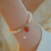 Pulsera de Perlas de Agua Dulce Natural para Mujer Nicho de Alta Gama Estilo Ins Vintage Combinable Ágata Roja del Sur Melocotón