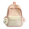 Mochila para meninas do ensino fundamental, estilo coreano, Ins, estilo acadêmico, Xadrez retrô, Bolinhas, Uso diário, Versátil, Leve, Mochila de costas