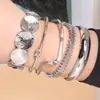 Pulseiras Europeias e Americanas de Comércio Exterior em Formato de Folha Exagerada Lisas, Conjunto de Pulseiras Abertas Amarradas, Acessórios de Joias Dourados Empilháveis da Moda