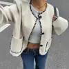 Chaqueta Corta de Lana Casual Transfronteriza Europea y Americana para Mujer Moda de Calle Alta para Mujer Chaqueta de Lana Estampado de Leopardo Suelto Empalme Imagen