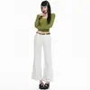 Jeans acampanados ajustados de moda de tres colores en tono naranja joven para mujer, diseñados para estilizar, favorecer y ser versátiles, con un estilo moderno y elegante, y de largo nueve puntos