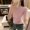 Camiseta de Verano al por Mayor 260g Rayón Manga Corta Manga Media Hombro Normal Manga Corta para Mujer, Corte Ajustado, Elegante, Top que Ceñe la Cintura