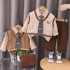 Ropa de otoño para niños 1-4 años 0 ropa infantil para bebés 2 traje de bebé 3 conjunto de tres piezas con corbata estilo escolar de primavera y otoño para niños