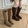 Botas Western Longas Marrom Mesclado de Cavaleiro de Cano Alto Femininas 2025