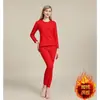Traje de ropa interior de año de nacimiento para hombre, ropa interior térmica para mujer, rojo brillante, forrado de polar, ropa de otoño, pantalones largos, pareja, boda