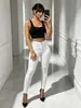 Jeans skinny stretch branco puro de cintura alta, estilo básico slim-fit simples, direto da fábrica, para corpo tipo pera