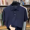 Camiseta de Punto de Manga Corta para Hombre de Verano Camisa Polo Jacquard Fresca de Seda Lino Tencel Algodón para Hombre