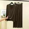 Conjunto de loungewear para mujer de modal con cuello redondo y manga larga, casual, talla grande, pijama ligero que se puede usar como ropa exterior, conjunto de dos piezas de corte holgado