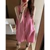 Mono de Lino Rosa Palo para Mujer Verano Nuevo Diseño Sentido Monopeto Cuello en V sin Mangas Mono Pantalón Corto Pierna Ancha