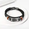 Pulsera tejida de cuero retro europea Señal de Amor y Paz Placa de metal Pulsera de muñeca Estilo Punk para Hombre Joyería para Mano