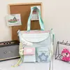 Bolsa escolar de color rosa y blanco en bloques de color para niñas, adecuada para las clases diarias y las salidas de fin de semana con amigas, bolso de un solo hombro