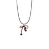 Nuevo Estilo Ins de Corea del Sur Dulce y Fresco Estilo Chica Pura Cadena para Clavícula de Cuerda de Cuero con Lazo Rojo Collar Spice Girls Nicho