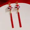 Pendientes de Danza del León para Año Nuevo Adecuados para Invierno, Pendientes Rojos de Otoño e Invierno para Mujer, Accesorios para Orejas Únicos y Elegantes de Gama Alta