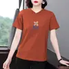 Camiseta Estampada de Manga Curta para Mulheres de Meia-Idade, Novo Estilo Popular 2026, Tamanho Grande Caimento Solto Emagrecedor, Moda de Verão Ins
