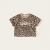 Camisetas Redondas de Verano para Niños y Niñas, Camisetas Ligeras de Manga Corta con Estampado de Letras Personalizadas y Leopardo para Niños