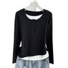 Playera de manga larga de dos piezas falsas para mujer 2023 Nueva Otoño Temprano Invierno Delgada Camiseta Base Interior Suelta Top de Ropa Exterior