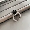Anel de Pérola Negra Taiti da Família S para Mulheres, Anel Único de Nicho Ajustável para Dedo Indicador Aberto, Joia de Temperamento de Luxo Leve