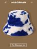 Chapéu de Pescador com Estampa de Vaca Leiteira Feminino Novo para Cabeça Grande Outono e Inverno Estilo Coreano Bonito Chapéu Balde Chapéu de Pelo de Coelho Espesso e Quente Europeu e Americano