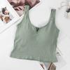 Nicho de Chica Caliente Camisola de Color Puro Camiseta Básica de Mujer con Almohadillas para el Busto para Ropa Exterior Anti-Exposición Top Deportivo Corto Versátil