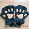 Luvas de Garra de Gato Pelúcia Meio Dedo Patas de Urso Luvas Sem Dedos Fofas Femininas Veludo Grosso Luvas de Gola Cartoon Luvas Quentes