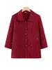 Camisa para madre de mediana edad y ancianas, camisa de otoño con cuello, top fino de color liso con manga de tres cuartos, rojo festivo para verano