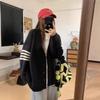 Cardigan de Tricô Estilo Coreano Listrado em Cores Contrastantes para Outono/Inverno 2025, Jaqueta Suéter Casual de Alta Qualidade Estilo Preppy para Mulheres