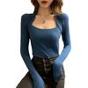 Otoño e Invierno 2023 Nuevo Estilo Coreano Elegante Falso de Dos Piezas Cuello Cuadrado Ajustado Camisa Tejida Slim Chic Camiseta Base Suéter para Mujer