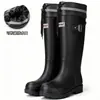 Botas de Lluvia Rojas de Caña Alta con Tacón Alto Engrosadas para Mujer, Modernas, para Acampar al Aire Libre, Cruce de Agua, Universales para Todas las Estaciones, Botas de Lluvia de Trabajo Impermeables