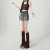 Falda pantalón de mezclilla para mujer 2026, falda de línea A de cintura alta adelgazante para chica de verano, falda versátil que se ajusta a la cadera, falda de mezclilla de moda