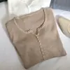 Nuevo Suéter de Punto Ajustado de Cuello Redondo de Manga Larga Fino para Mujer, Estilo Retro Otoño/Invierno, Capa Base