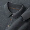 Camisa Polo Gruesa de Cachemir 100% Puro, Tejida Fina de Terciopelo Baicai, Capa de Aire, Manga Larga Lisa para Hombre, Negocios, Cachemir