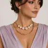 Collar multicapa de perlas grandes con incrustaciones de diamantes, joyería transfronteriza europea y americana, collar de cadena punk exagerada retro con personalidad para mujer