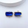 Pingente de diamante colorido de vidro com garras douradas que preservam a cor, retangular, com duas argolas, peça longa para brinco/colar DIY, conector de cristal