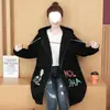 Cárdigan sudadera estampado para mujer talla grande, de longitud media, forrado de polar, engrosado para abrigar, chaqueta con capucha extragrande
