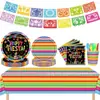 Novo Dia dos Mortos Mexicano Festa de Carnaval Talheres Prato de Papel Copo de Papel Guardanapo Toalha de Mesa Prato de Jantar Listrado Colorido