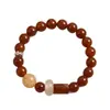 Nuevo Pulsera de Ágata Caramelo China con Cuentas para Mujer Artística Retro Recopilación de Riqueza Suerte Estable Ágata Blanca Flor Amarilla Pulsera de Cuentas de Resina Joyería de Mano