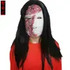 Máscara de Halloween Guion Fiesta de Asesinato Cabello Negro Cubrecabezas Capucha de Grito Látex Horror Diablo Máscara de Fantasma Femenino