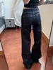 Jeans acampanados de doble cintura estilo retro americano para mujeres petite, de tiro bajo, adelgazantes, no ajustados, pantalones rectos holgados y versátiles