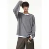 Moletom com Capuz Henley Listrado Color Block Falso Duas Peças Masculino Outono Solto Estilo College Retrô Marca Tendência Camiseta Casual de Manga Longa